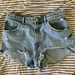 Zara High Waist Ripped Denim Shorts